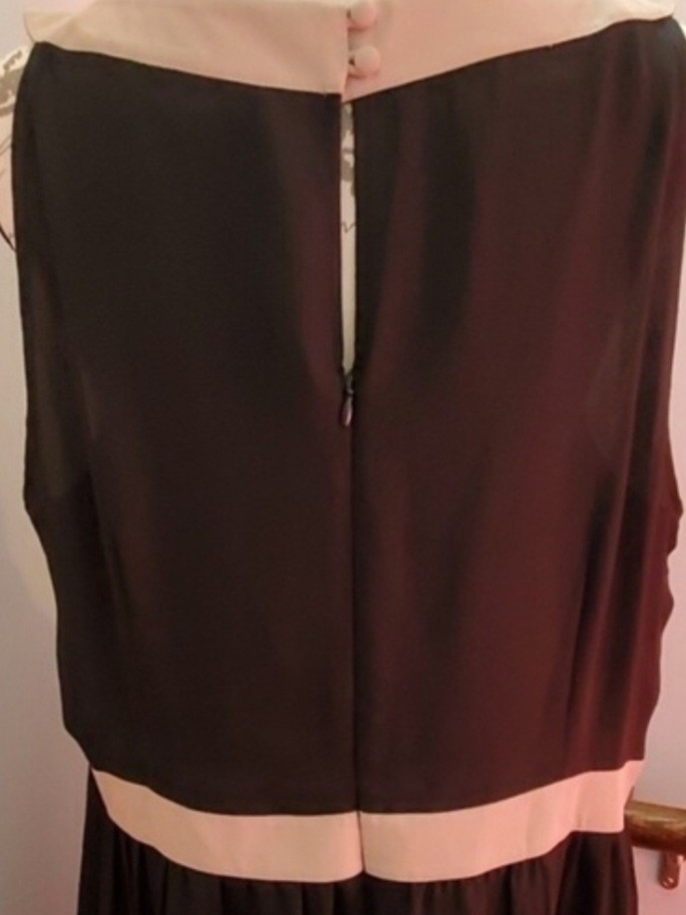 LOFT Black Midi Dress with Cream Accents and Hem Pattern - Picture 4 of 5